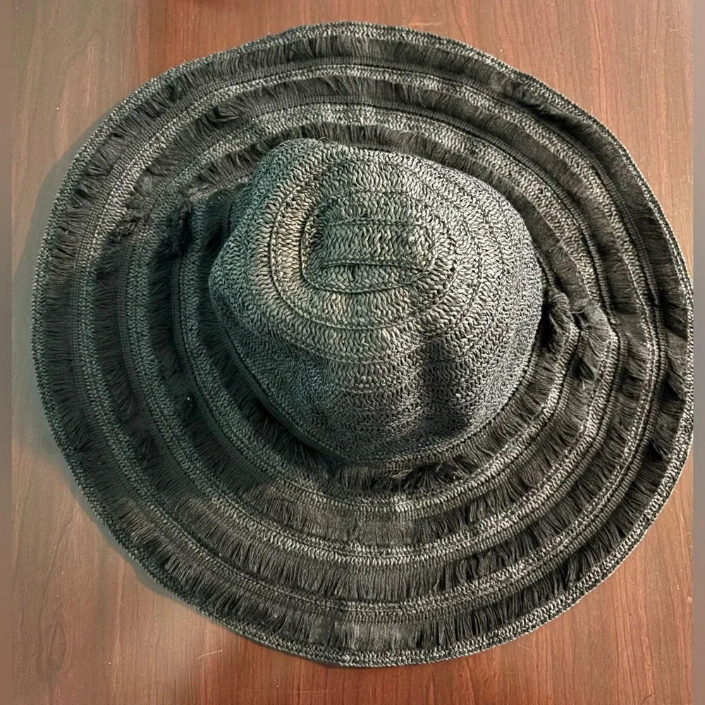 Stella & Dot Beachy Lady Straw Black Packable Beach Hat 17